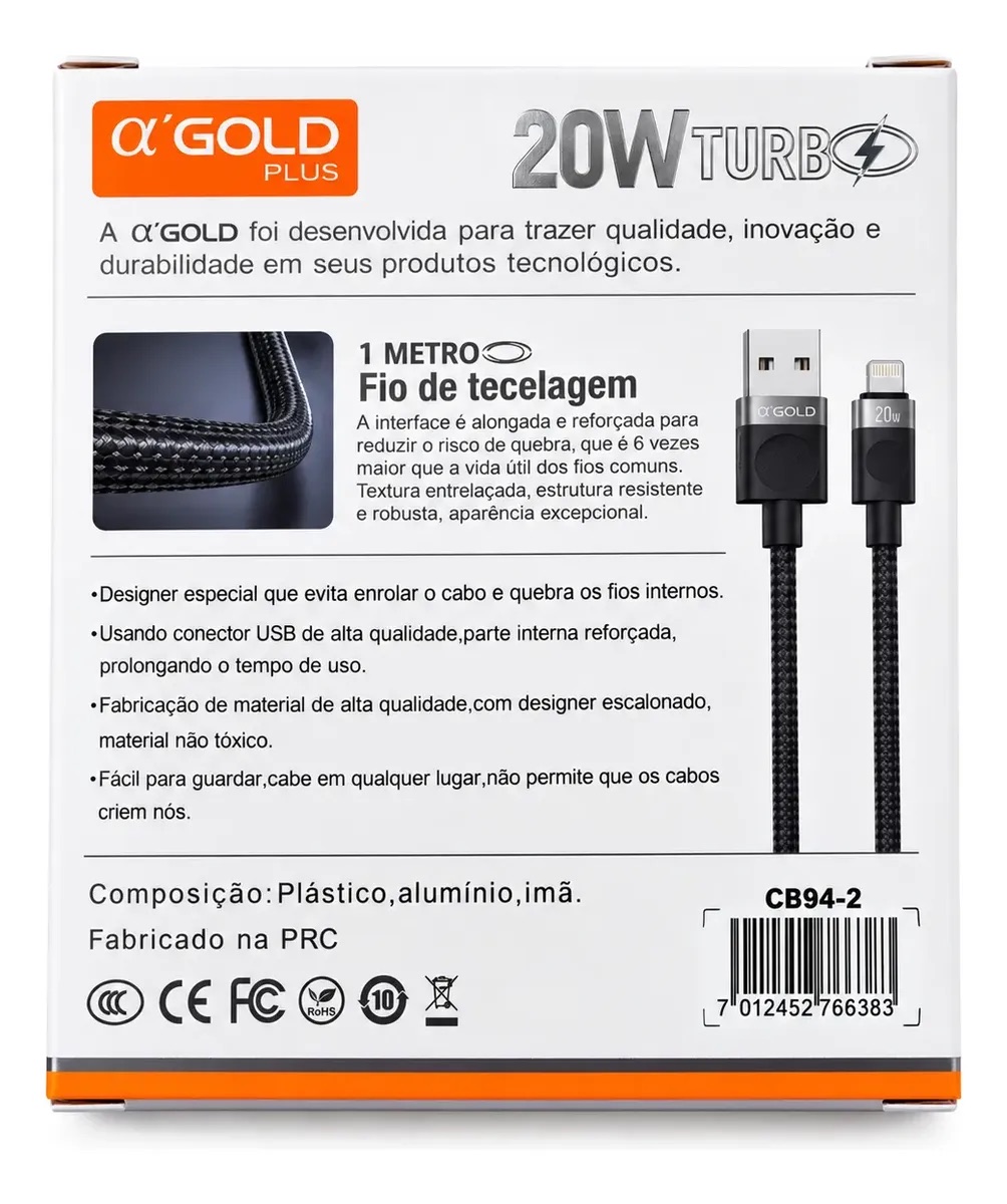 CABO USB P/ LIGHTNING 20W
