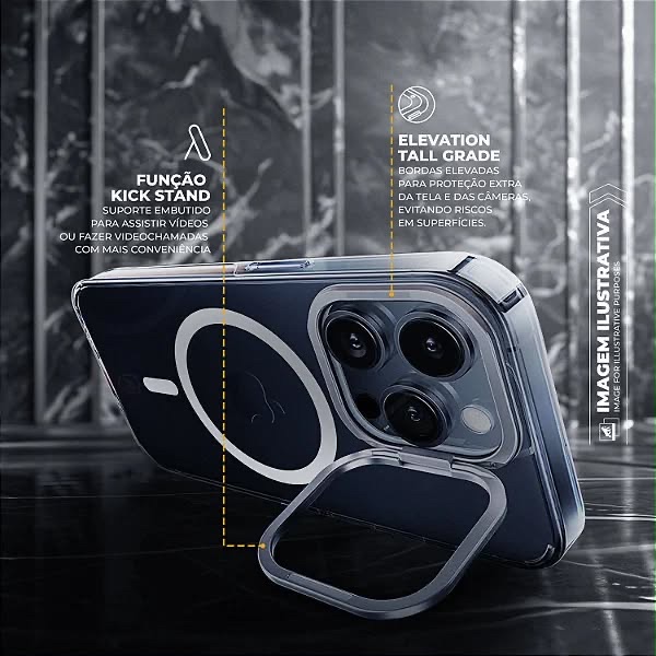 CAPA MAGSAFE CRYSTAL ARMOR STAND 17 PRO (NÃO AMARELA)