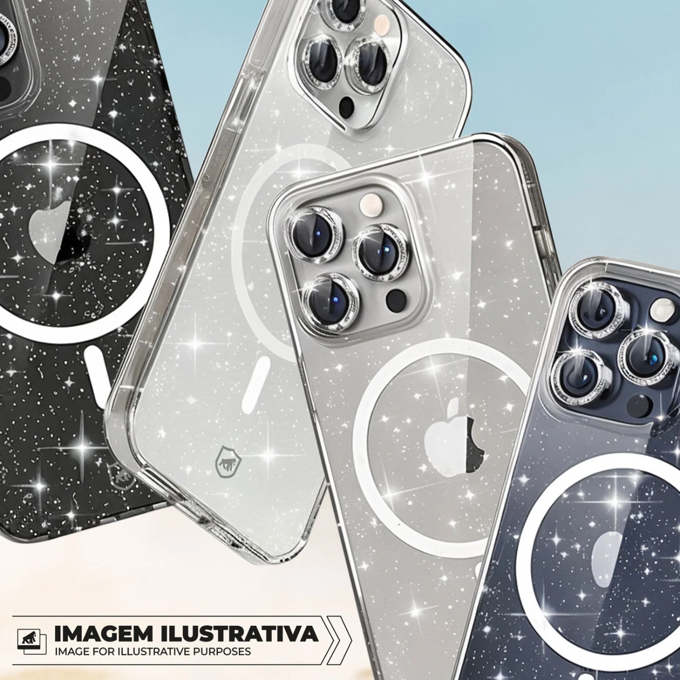 CAPA MAGSAFE GLITTER + LENTE GLITTER 15 PRO MAX