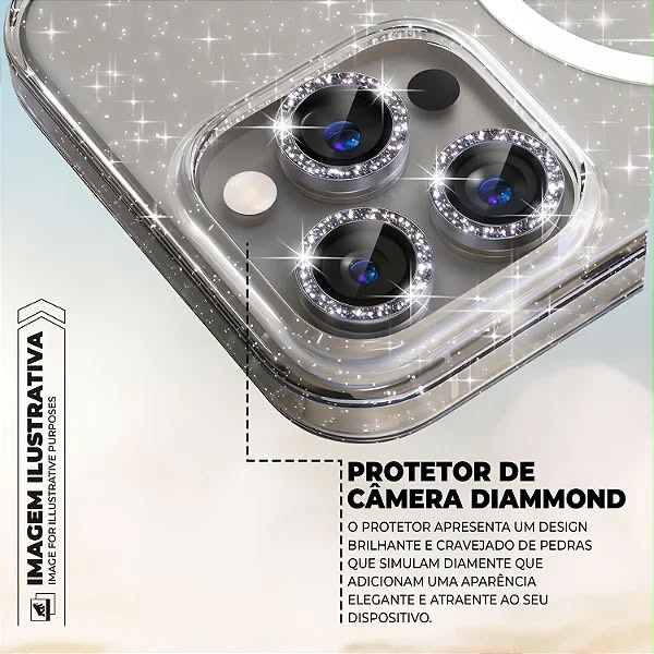CAPA MAGSAFE GLITTER + LENTE GLITTER 16 PRO MAX