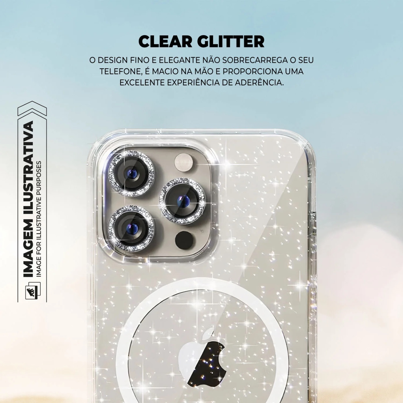 CAPA MAGSAFE GLITTER + LENTE GLITTER IPHONE 15