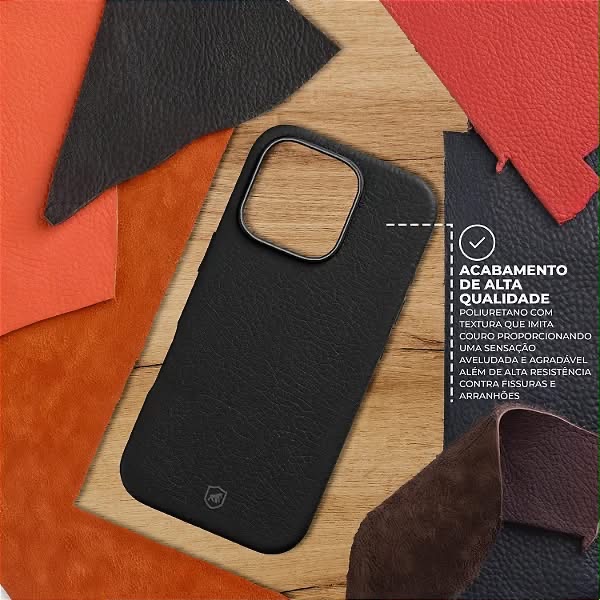 CAPA MAGSAFE TECH COURO PRETA 17 PRO MAX