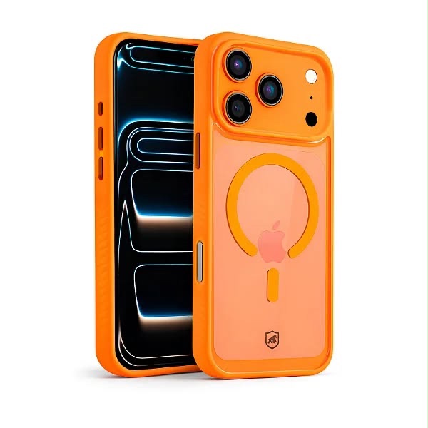CAPA MAGSAFE TRANSPARENTE WAVE 17 PRO MAX  (PRETA E LARANJA)
