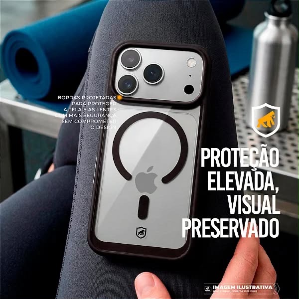 CAPA MAGSAFE TRANSPARENTE WAVE 17 PRO MAX  (PRETA E LARANJA)