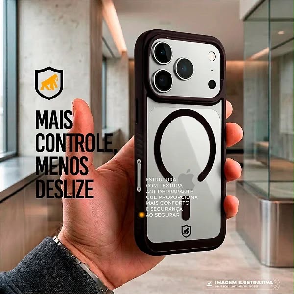 CAPA MAGSAFE TRANSPARENTE WAVE 17 PRO MAX  (PRETA E LARANJA)