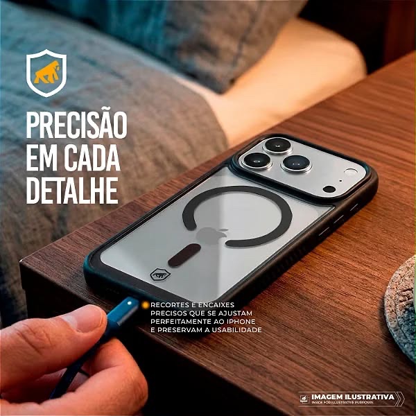 CAPA MAGSAFE TRANSPARENTE WAVE 17 PRO MAX  (PRETA E LARANJA)