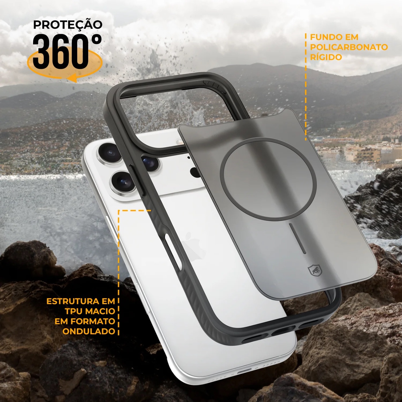 CAPA IPHONE 17 - MAGSAFE WAVE FUMÊ - PRETA