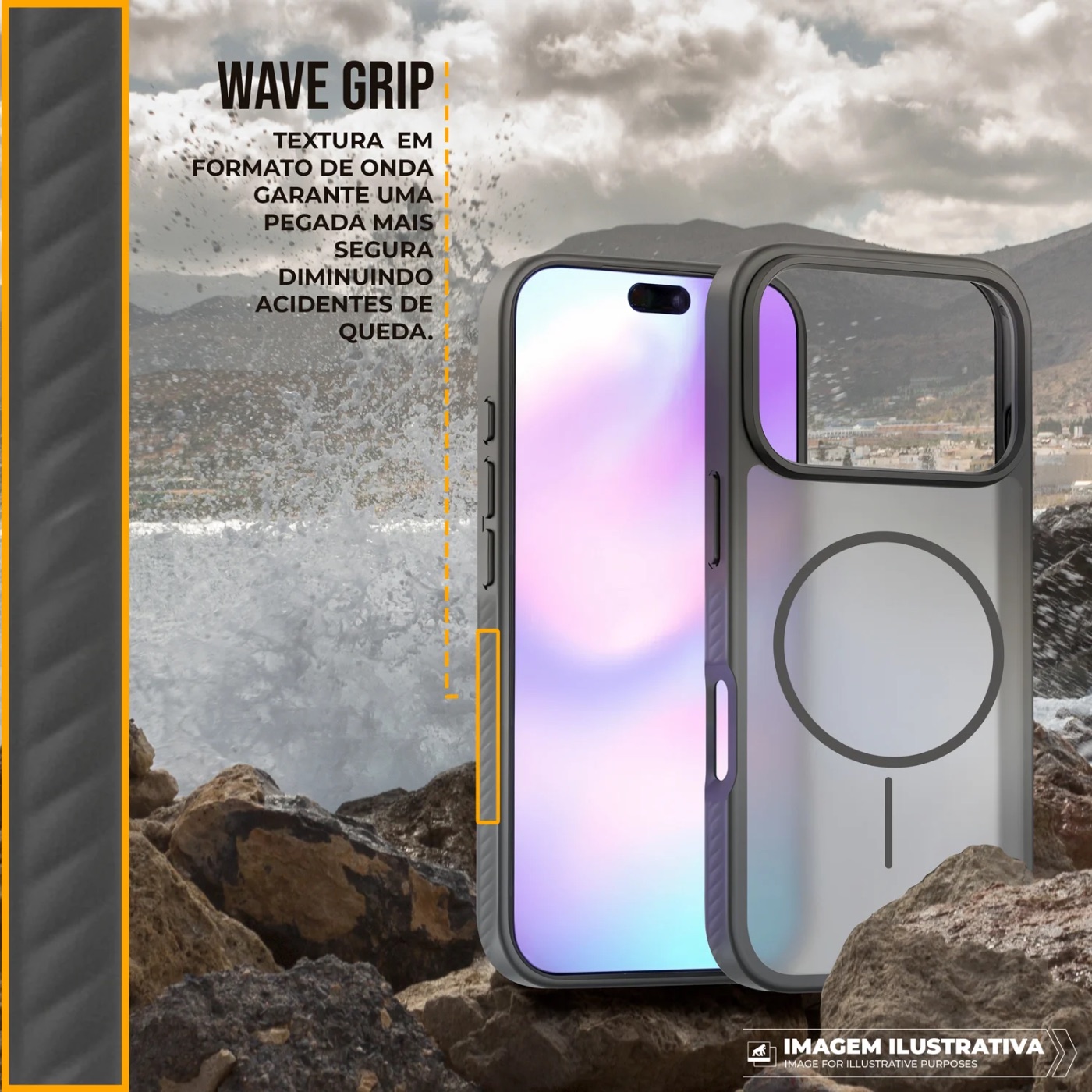 CAPA IPHONE 17 - MAGSAFE WAVE FUMÊ - PRETA