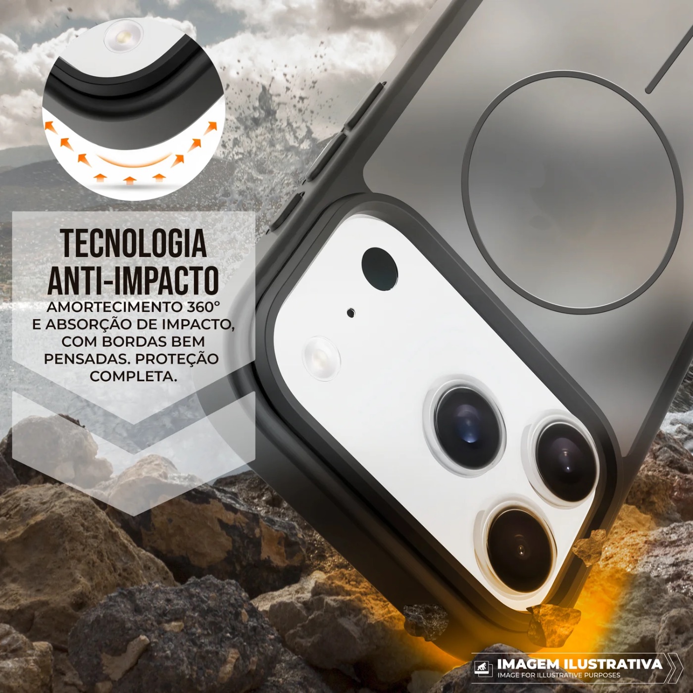 CAPA  IPHONE 17 PRO  - MAGSAFE WAVE FUMÊ - PRETA