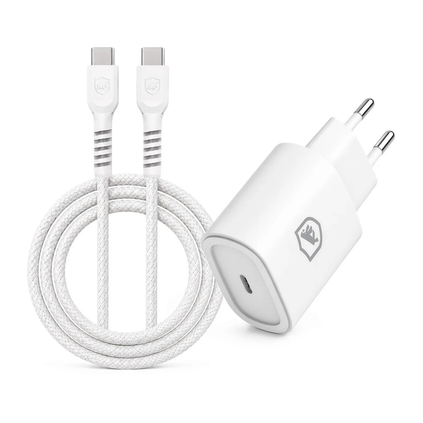 CARREGADOR DE PAREDE TURBO TIPO C 25W + CABO DUAL ARMOR TIPO C/ TIPO C 1M REVESTIDO EM NYLON BALÍSTICO COM PROTEÇÃO CONTRA SOBRECARGA E TECNOLOGIA OVERVOLTAGE PROTECTION