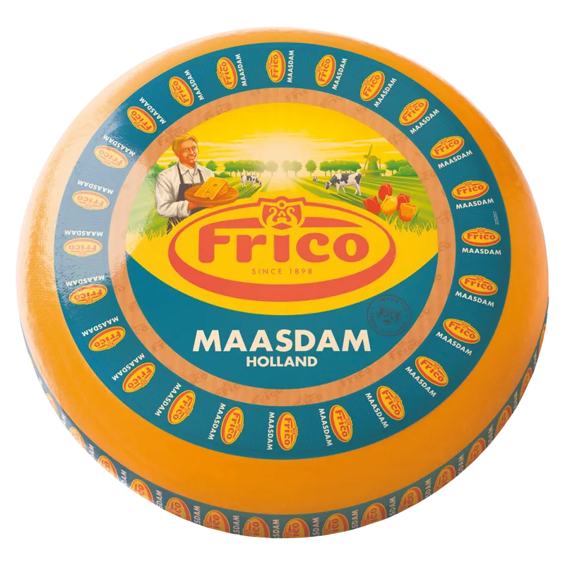 Frico Maasdam Cheese 45% dry. wheel +/-13 kg