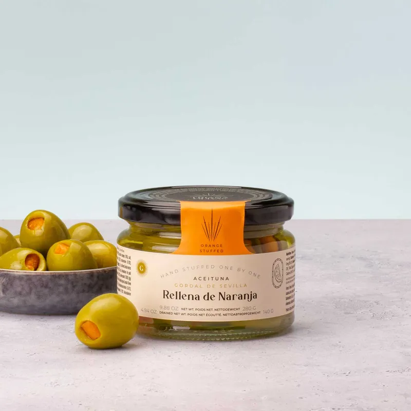 Apelsinga täidetud Gordal oliivid 280 g Don Gastronom