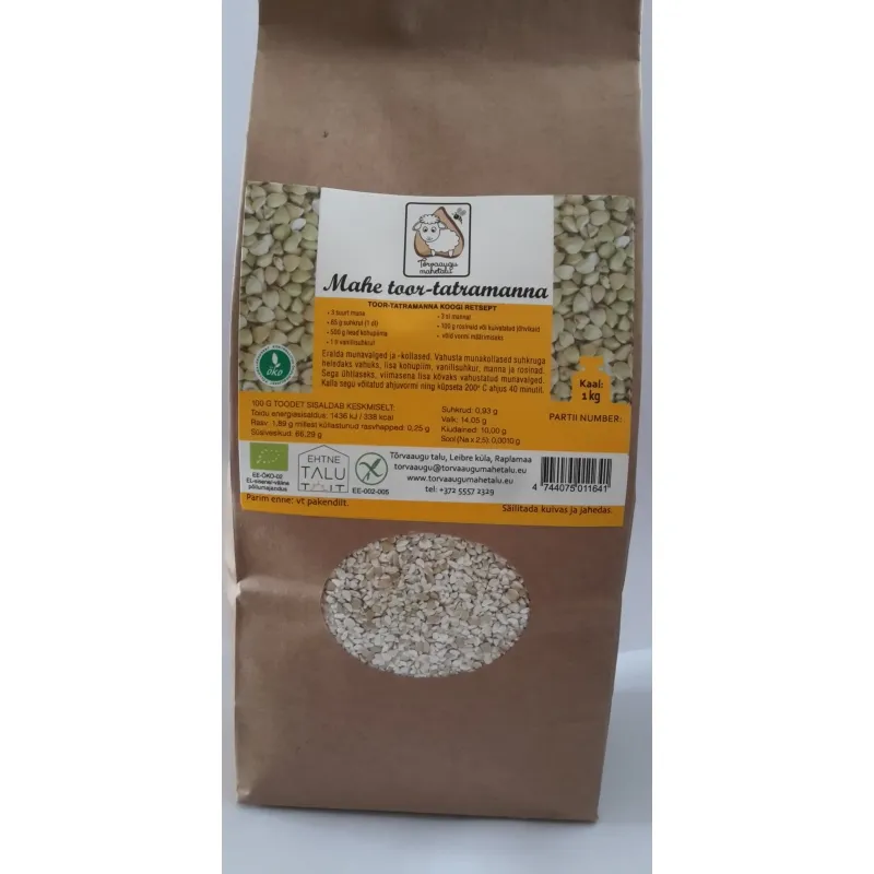 Organic raw buckwheat semolina 20 kg