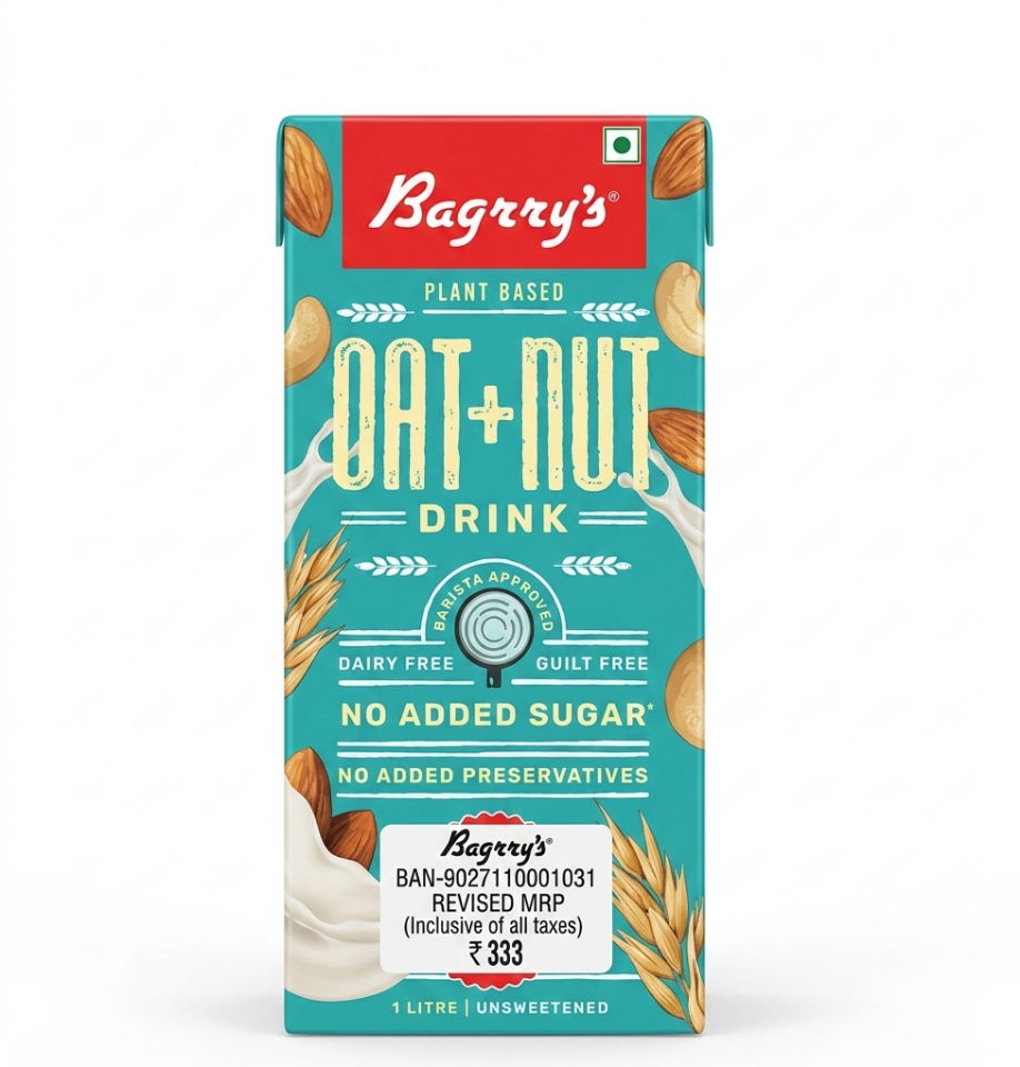 BAGRRYS PLANT BASED OAT+NUT DRINK NO ADDED SUGAR 1L