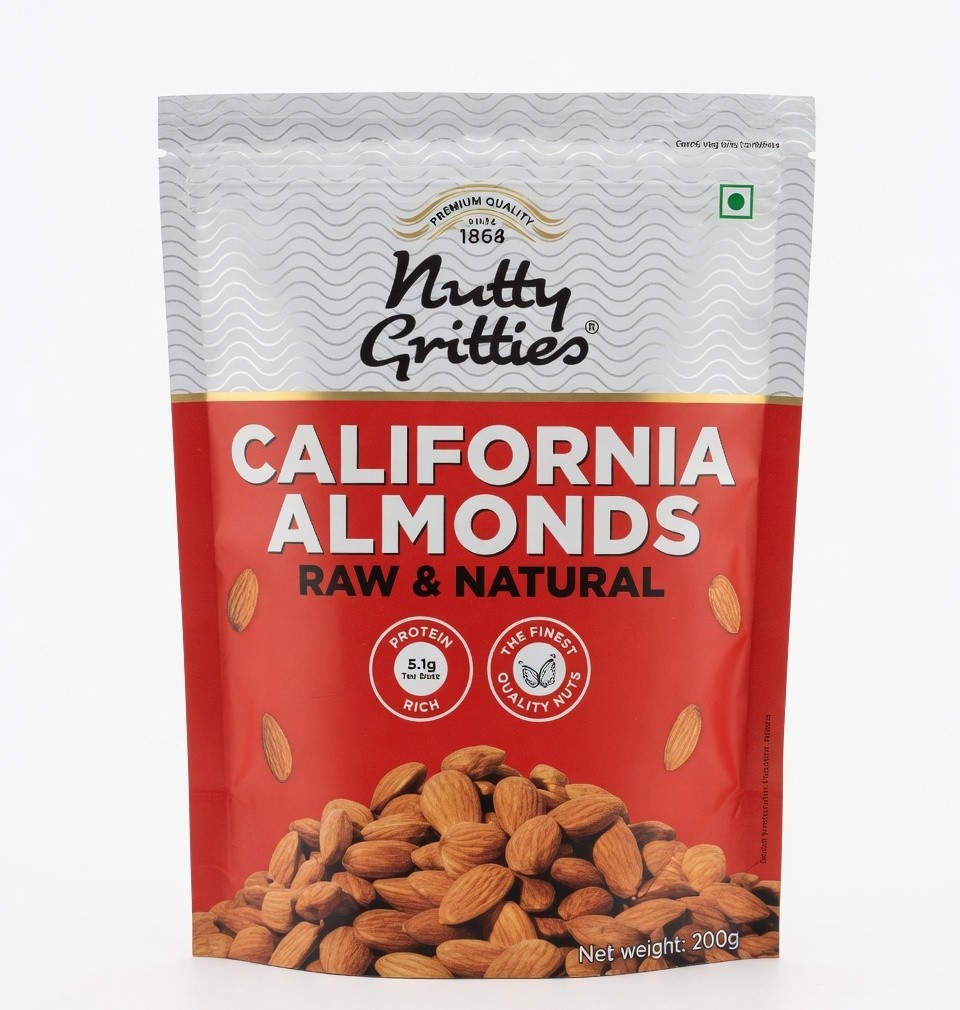NUTTTY GRITTIES CALIFORNIA ALMONDS RAW NATURAL 200G