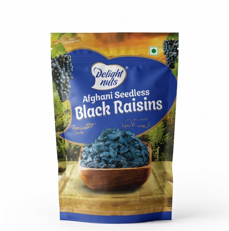 DELIGHT NUTS AFGHANI SEEDLESS BLACK RAISINS 200GM