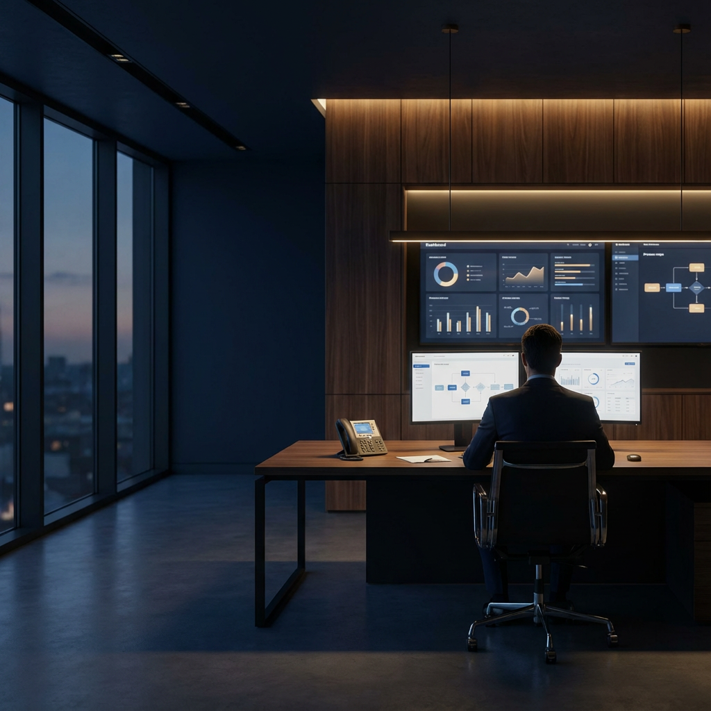 Professionals in a modern office during a strategy meeting