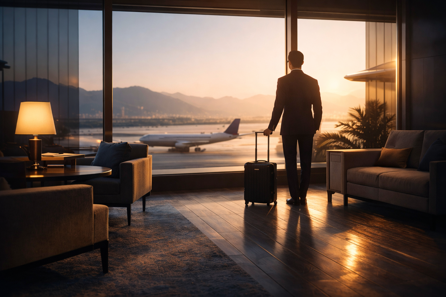 Exclusive airport lounge with comfortable seating