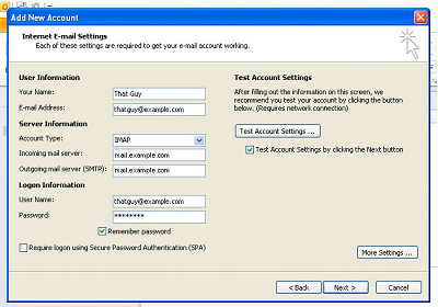 smtp server configuration in outlook email