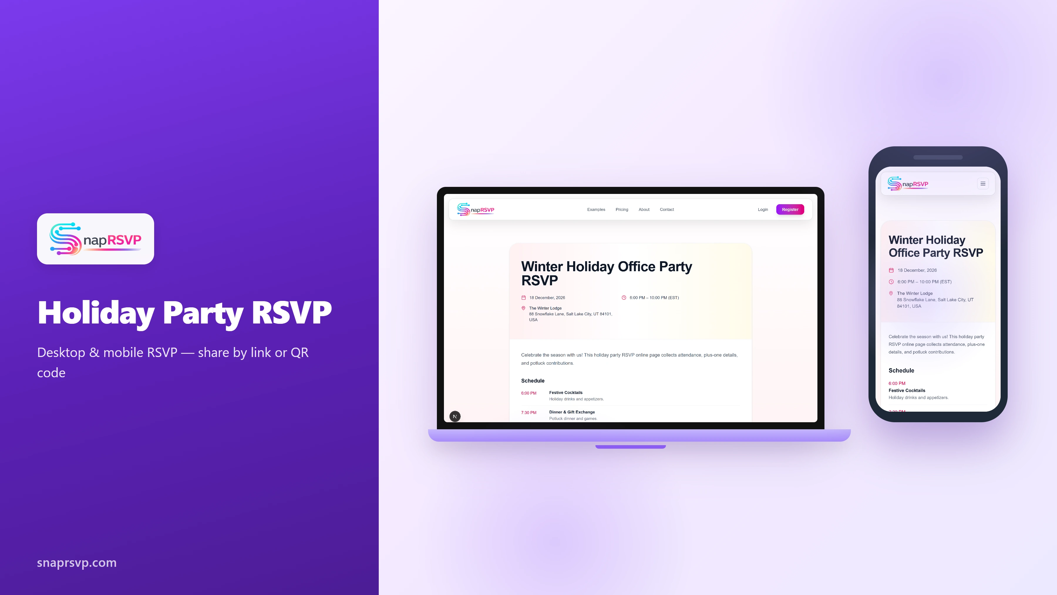 Holiday Party RSVP Website for Office & Home Hosts