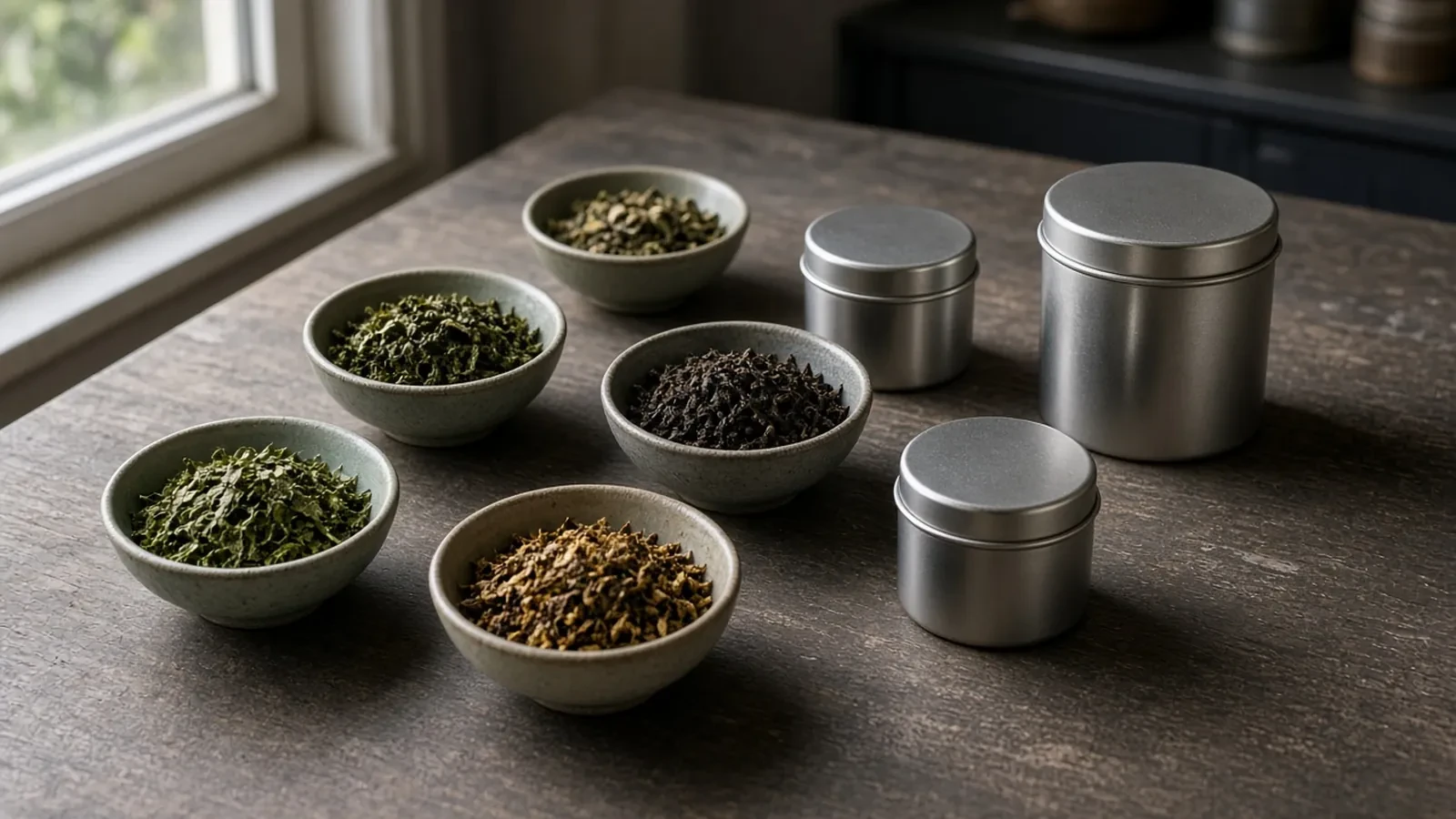 Tea Blending Class RSVP Website: Tin Counts, a Leaf Portion, and a Caffeine Line