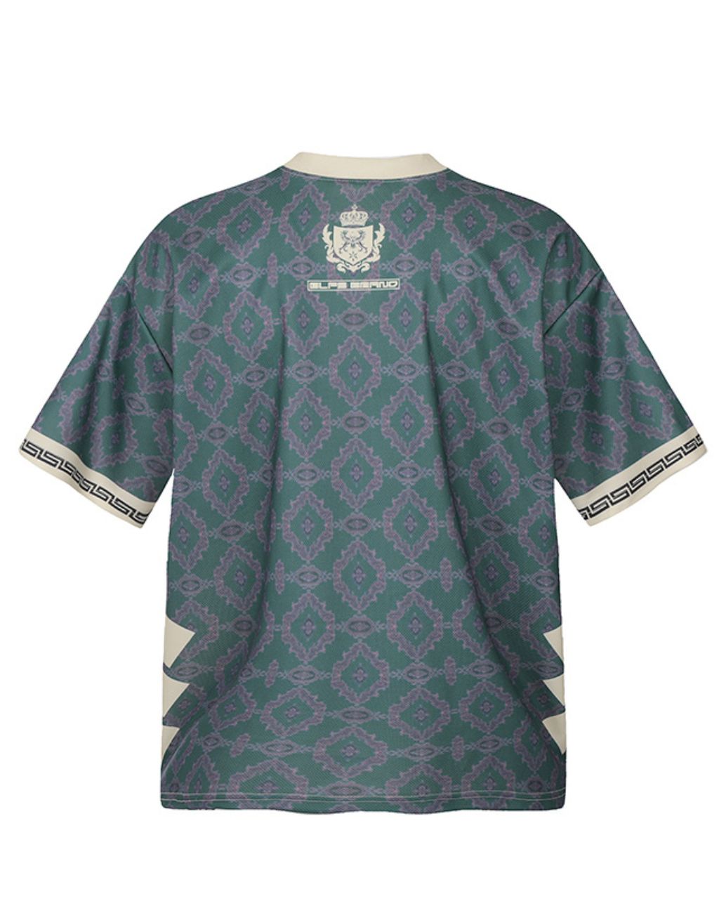 Vintage Teal Baroque Patterned Short-sleeved V-Neck Graphic Tee - Image 2