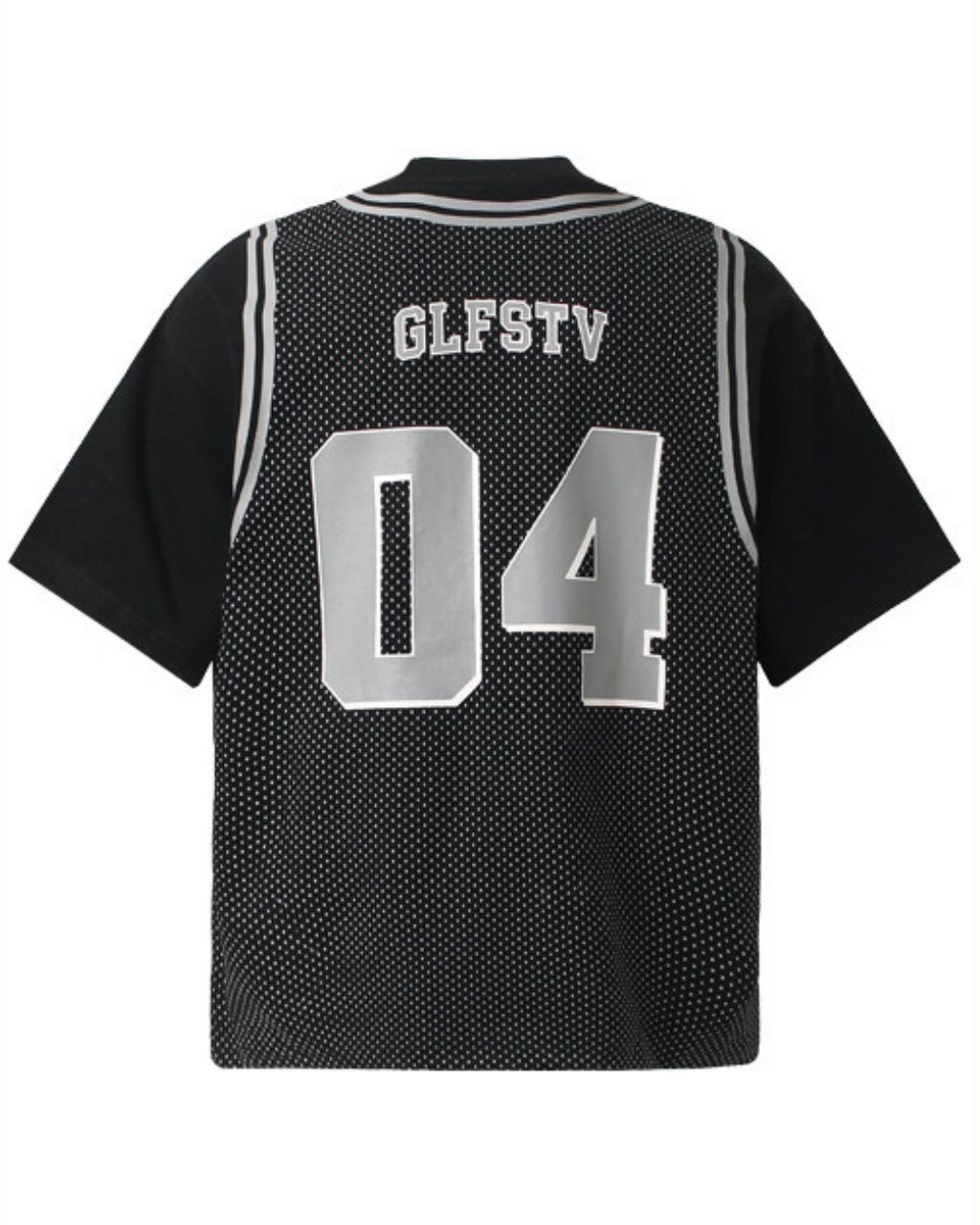 Black Mesh Layered Graphic Sports Jersey T-Shirt with Number 04 - Image 2
