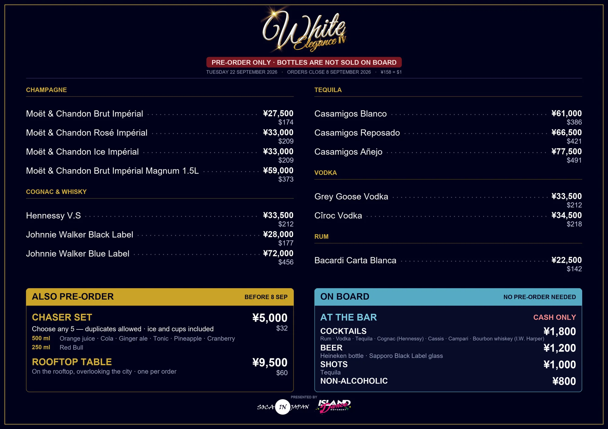 White Elegance 2026 bottle menu — pre-order only, orders close 8 September