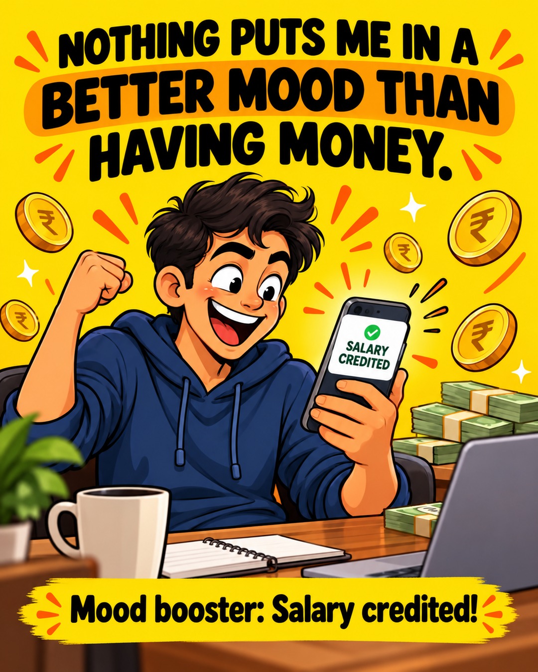 “Salary credited” — bas ye notification chahiye, mood apne aap theek ho jayega! 😂💸

Kiska mood bhi bank balance ke saath improve hota hai? 👀

#SalaryDay #MoneyMemes #DesiMemes #RelatableMemes #OfficeLife