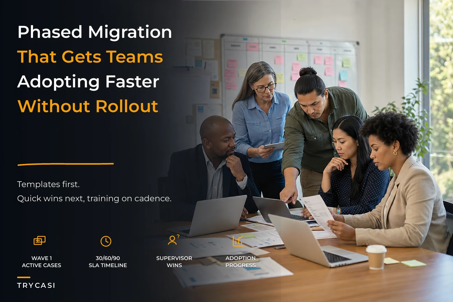 Low-friction rollout playbook for case management software: phased migration templates, supervisor quick-wins and a 30/60/90 adoption SLA