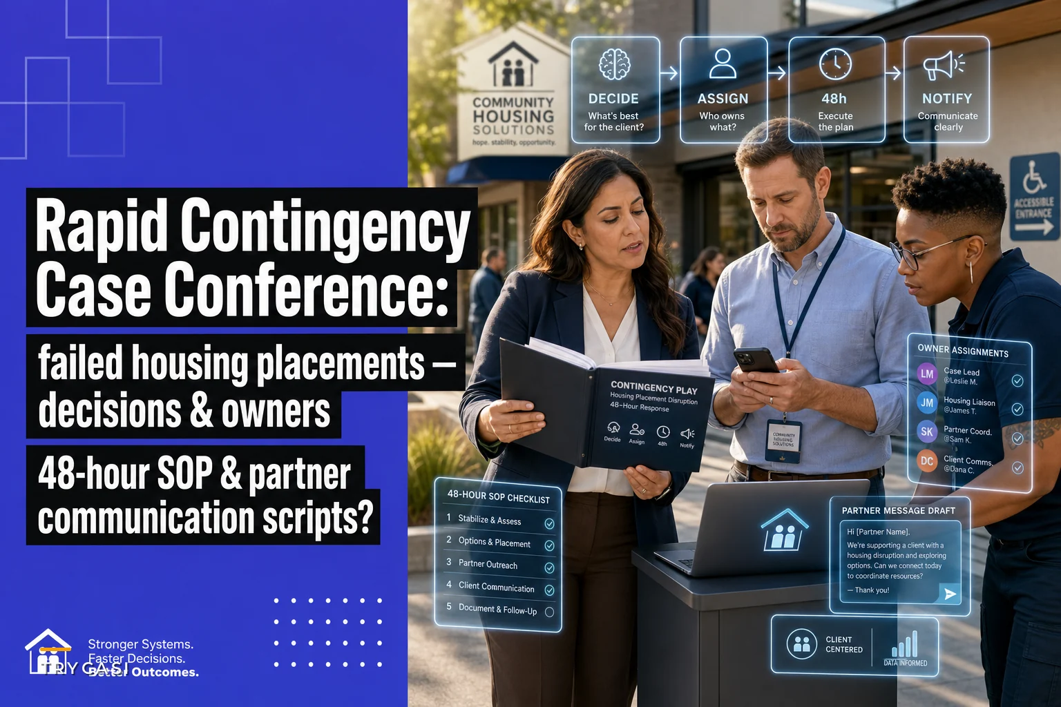Rapid contingency case conference template for failed housing placements: decisions, 48‑hour SOP and partner communication scripts