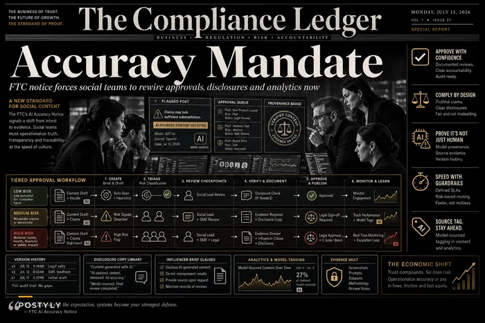 After the FTC's AI Accuracy Notice: Practical Approval, Disclosure and Analytics Changes for Social Teams