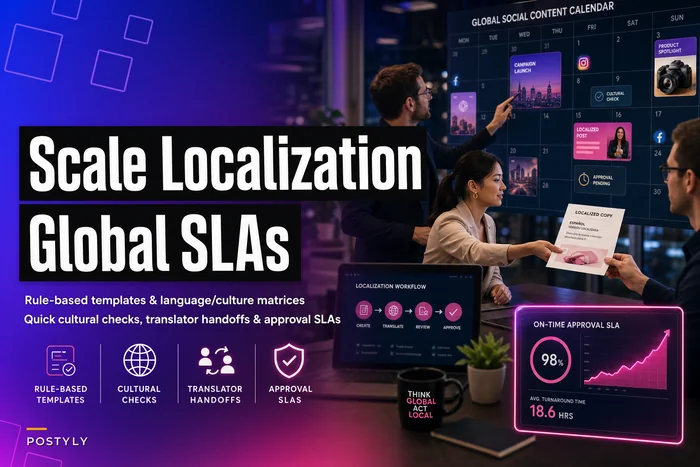 Localize social content at scale: rule-based templates, quick cultural checks and approval SLAs