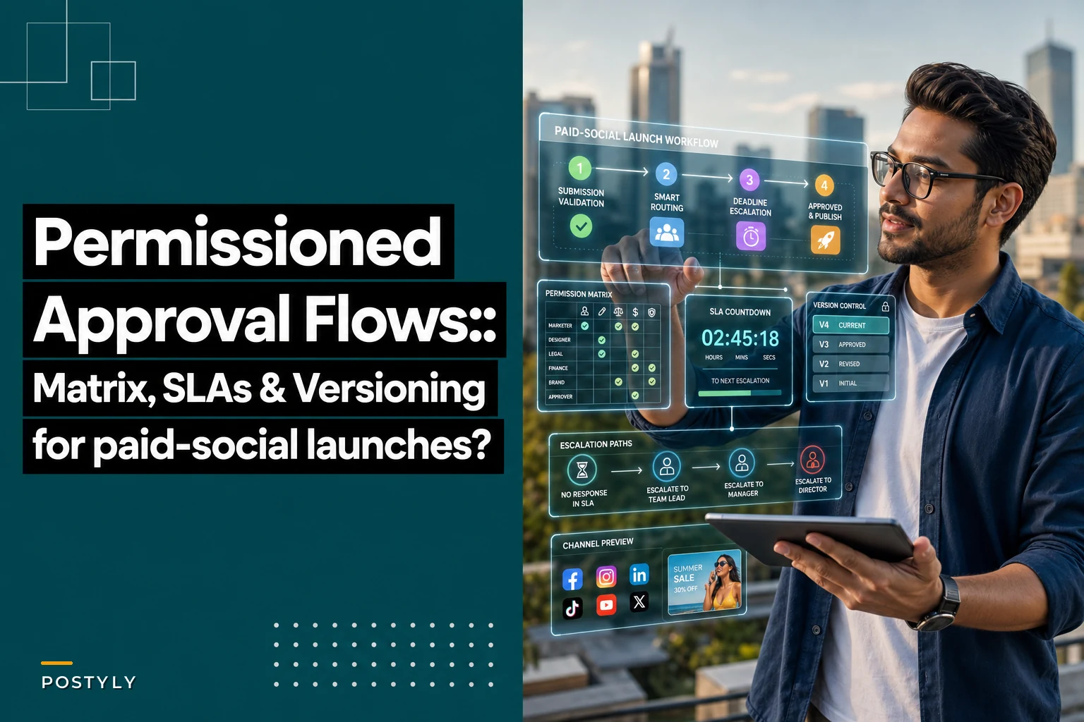 Permissioned approval flows for paid social creatives: matrix, SLAs and versioning rules