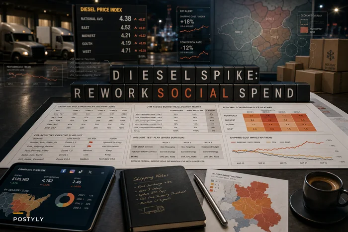 When diesel prices spike: rework social budgets, geo-targeting and delivery messaging before the holiday rush