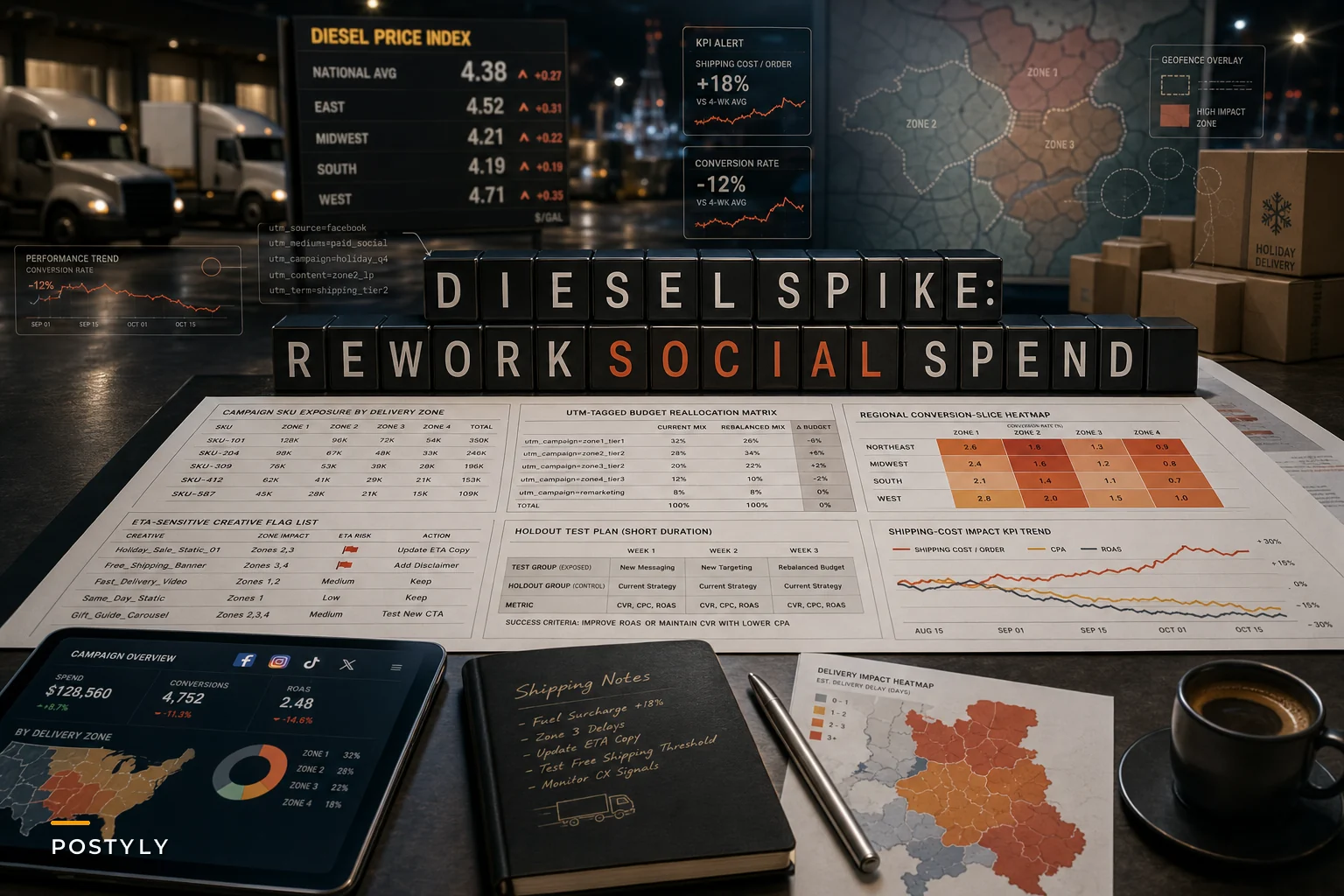 When Diesel Prices Spike: Rework Social Budgets, Geo-Targeting and Delivery Messaging Before the Holiday Rush