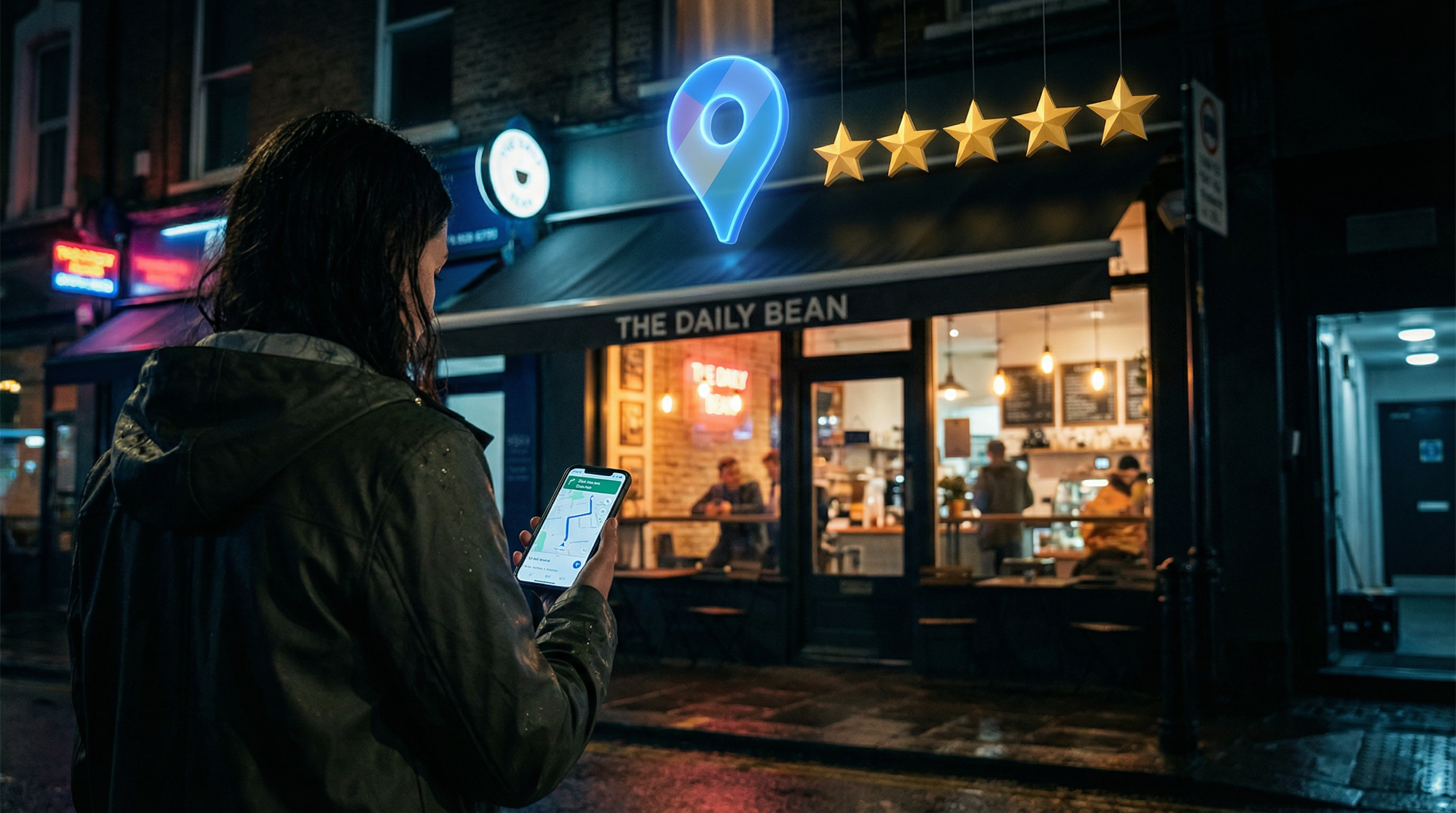 Customer discovering local business via Google Maps