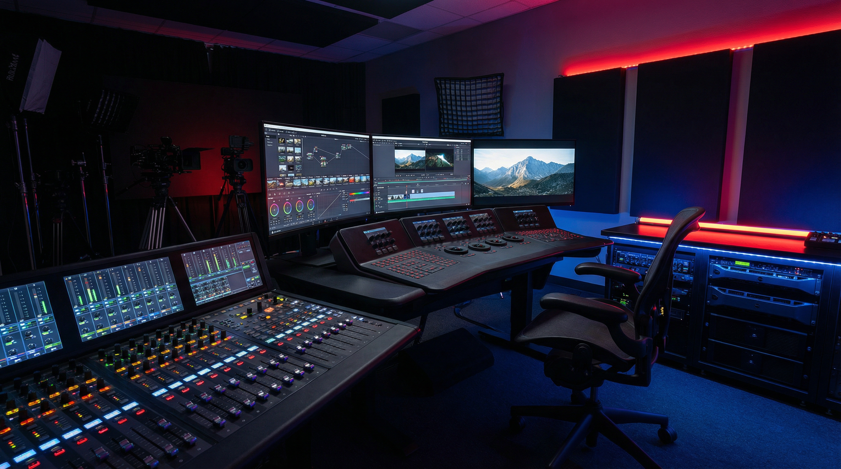 Professional video editing suite with color grading