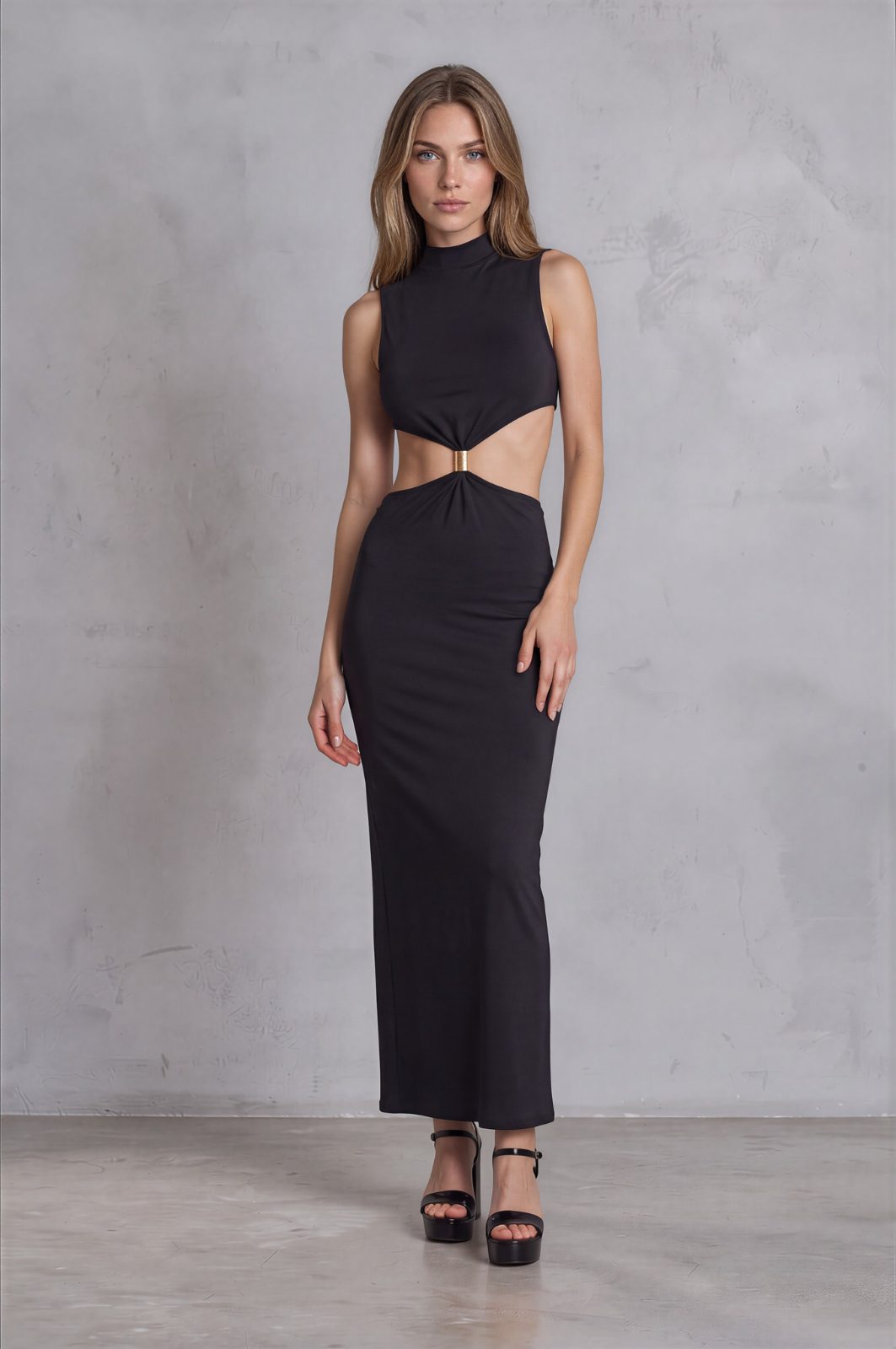 Vestido ginebra apliques dorados