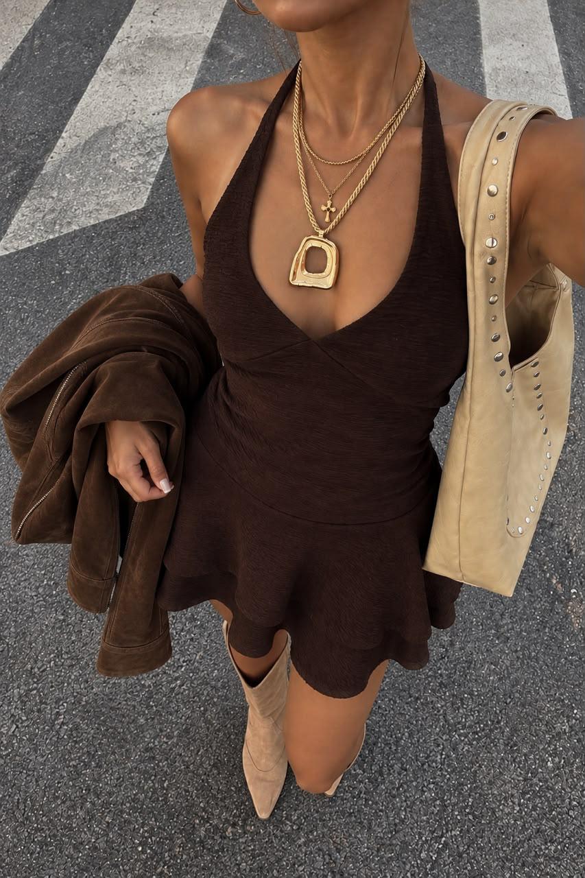 Vestido Halter pollera volado Bambula