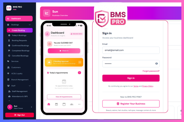 Screenshot of BMS PRO PINK Business Booking System