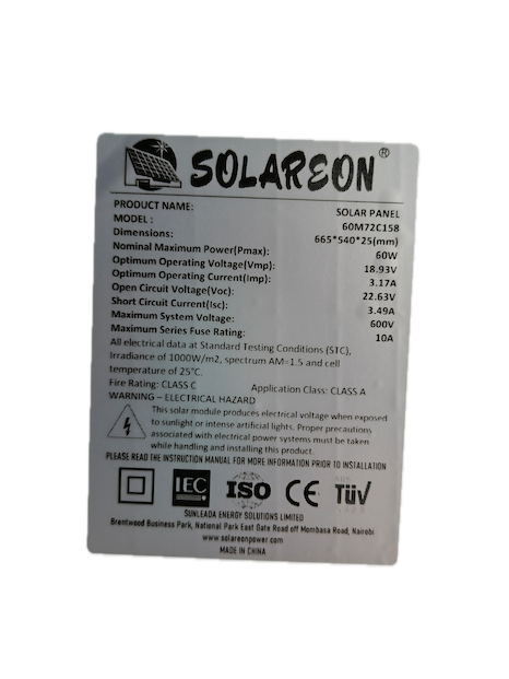 60W Solareon Mono-crystalline Solar Panel (with long cable)