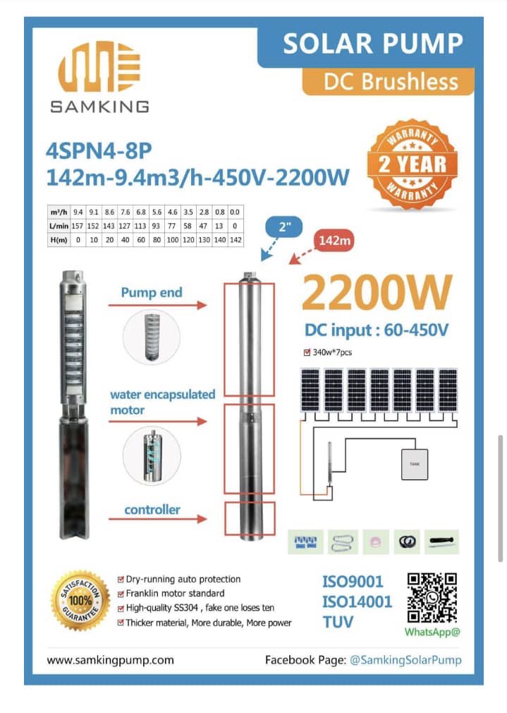 Samking 2200W Solar DC Submersible Pump (Inbult Controller)