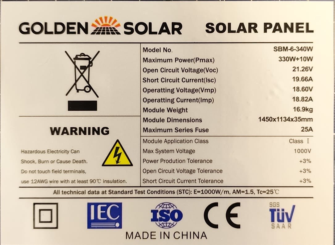 330W Golden Mono-crystalline Solar Panel