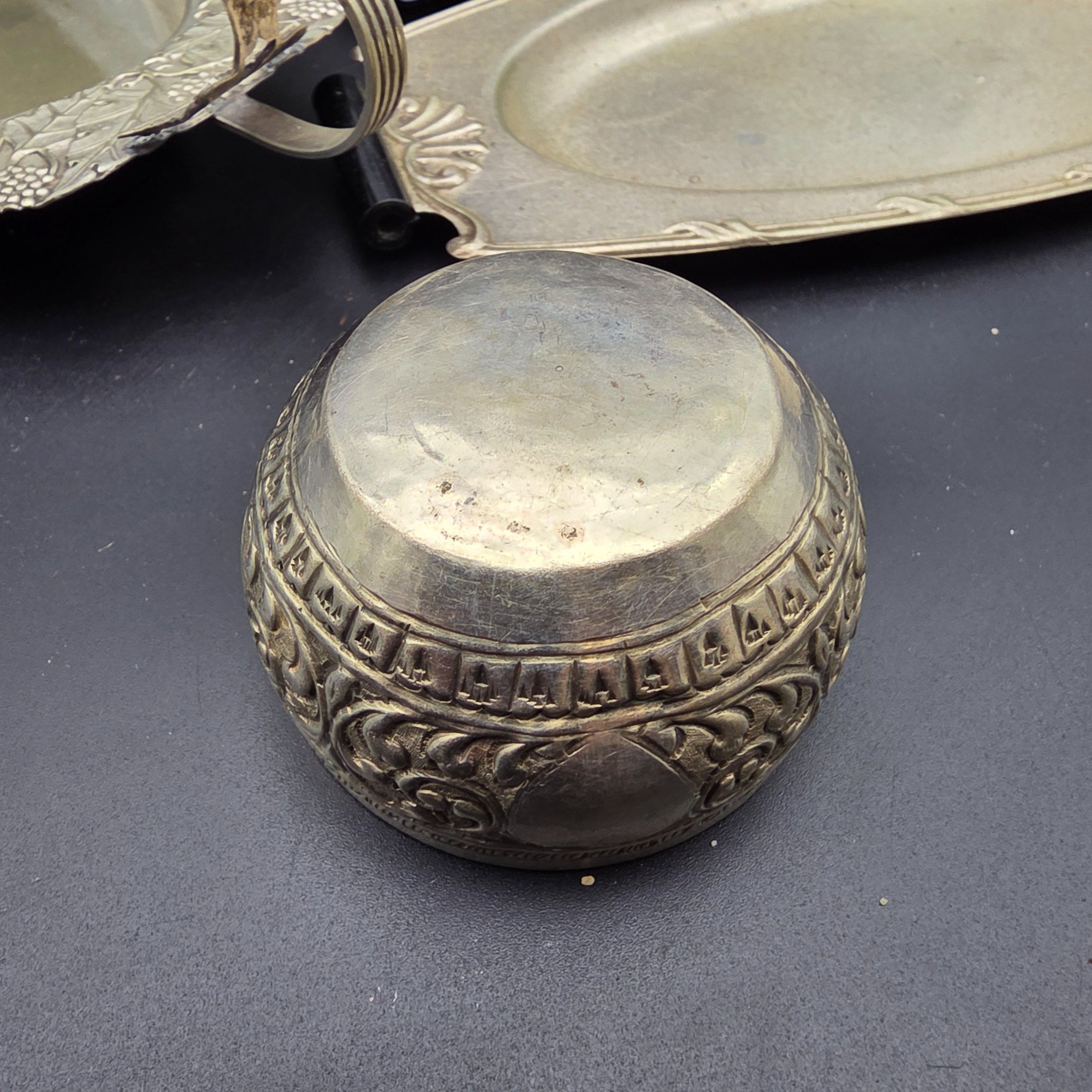 A comprehensive collection of vintage silver-plated homewares and decorative sundries, including various serving trays, a cake stand, candlesticks, a goblet, a tankard, and decorative bowls. - View 4