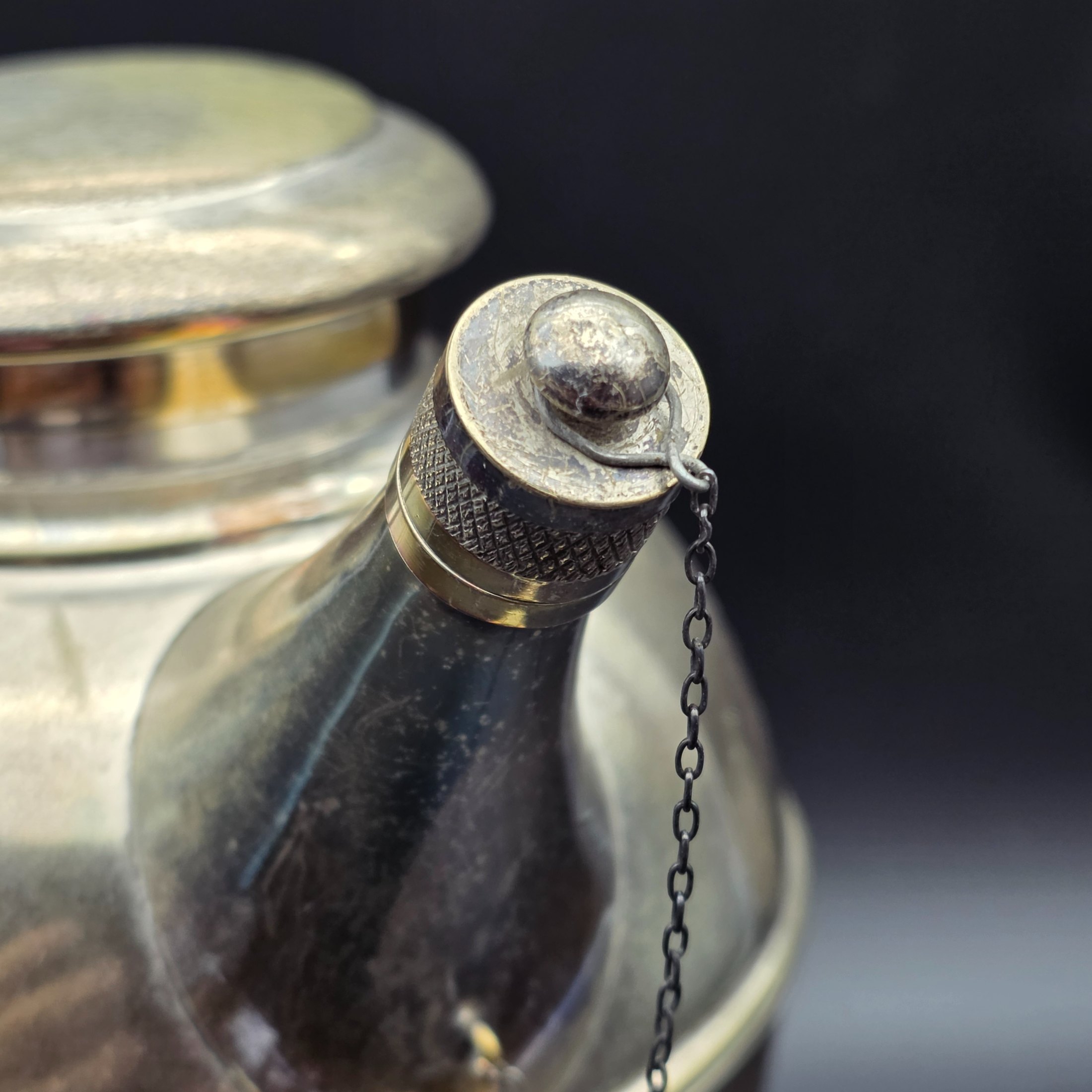 A vintage Renown EPNS A1 (Electro-Plated Nickel Silver) cocktail shaker or jug with a spouted design, handle, and a removable lid, dating from the mid-20th century. - View 4