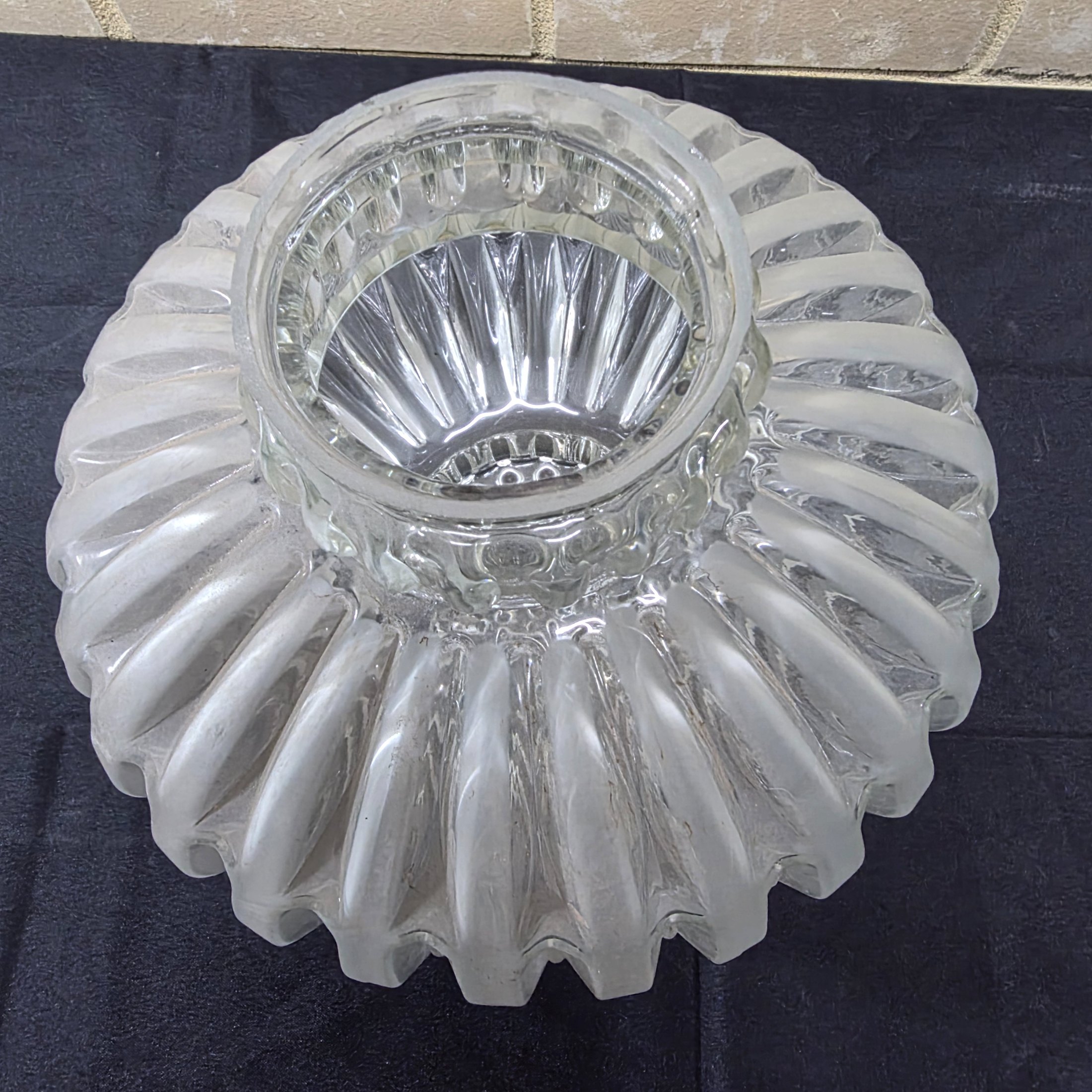 A vintage frosted glass light shade with a distinctive ribbed texture, likely dating from the mid-20th century. - View 4