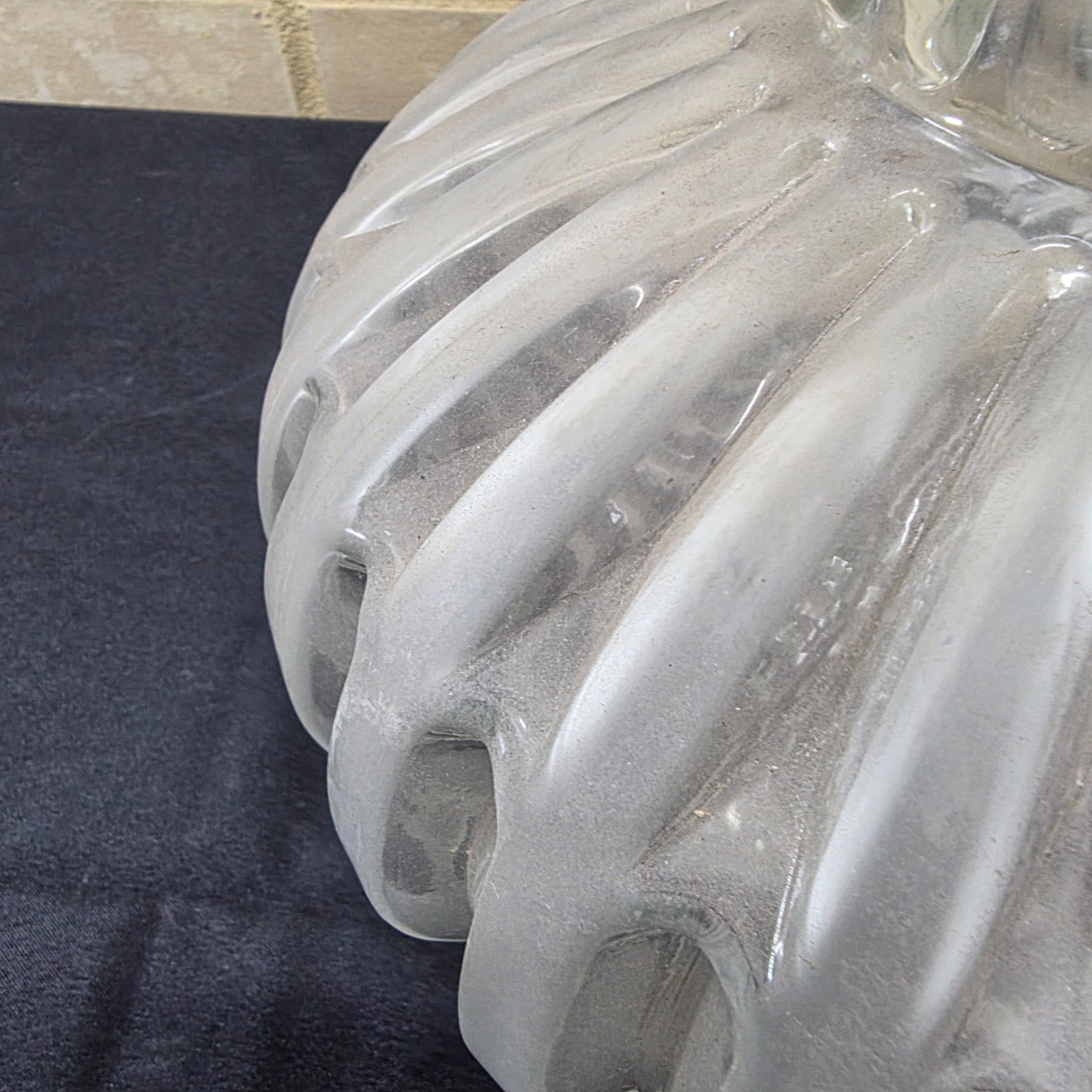 A vintage frosted glass light shade with a distinctive ribbed texture, likely dating from the mid-20th century. - View 6