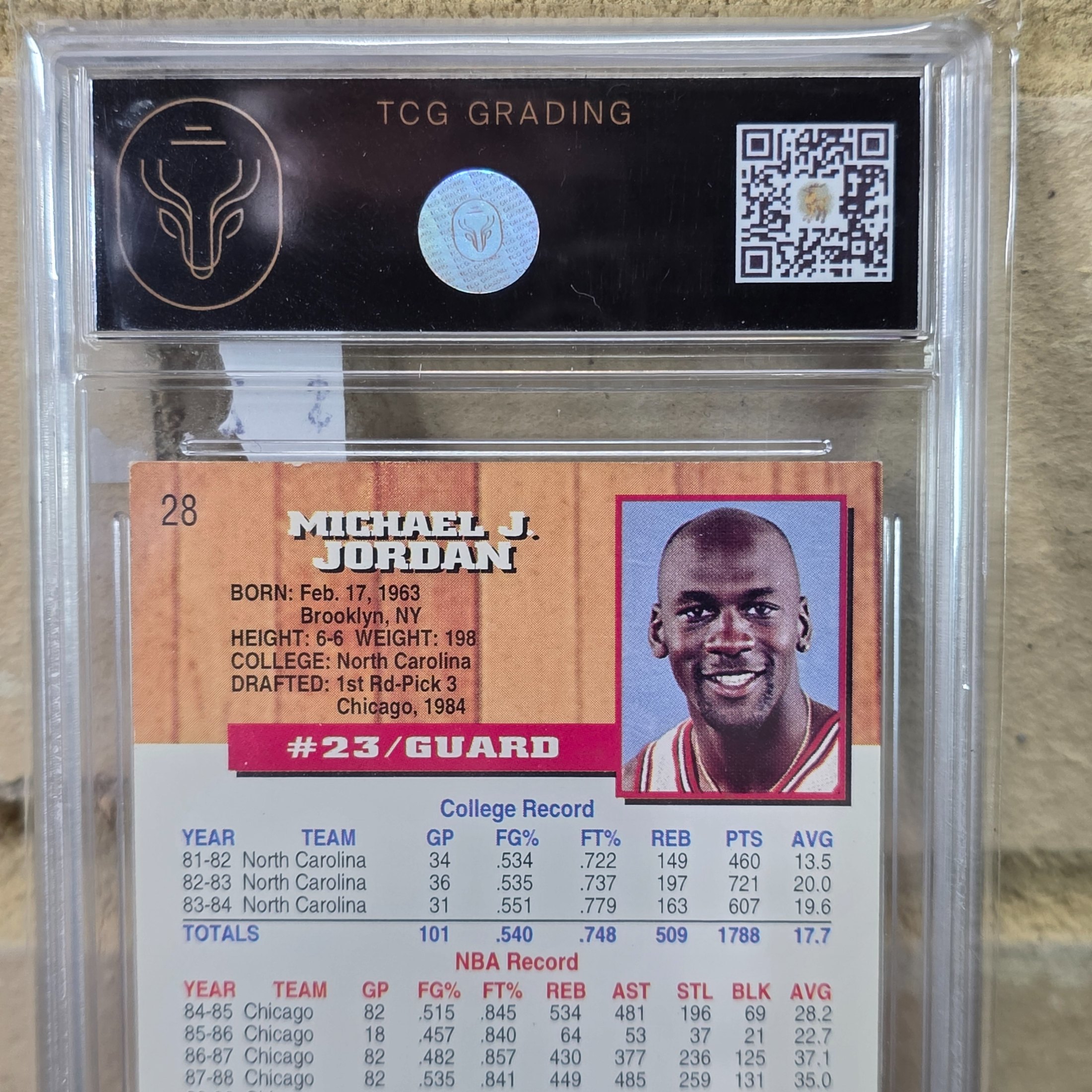 A 1993 Skybox NBA Hoops Michael Jordan #28 basketball trading card, professionally graded 6.5 (EX-NM+) by TCG Grading, featuring the iconic Chicago Bulls player. - View 6