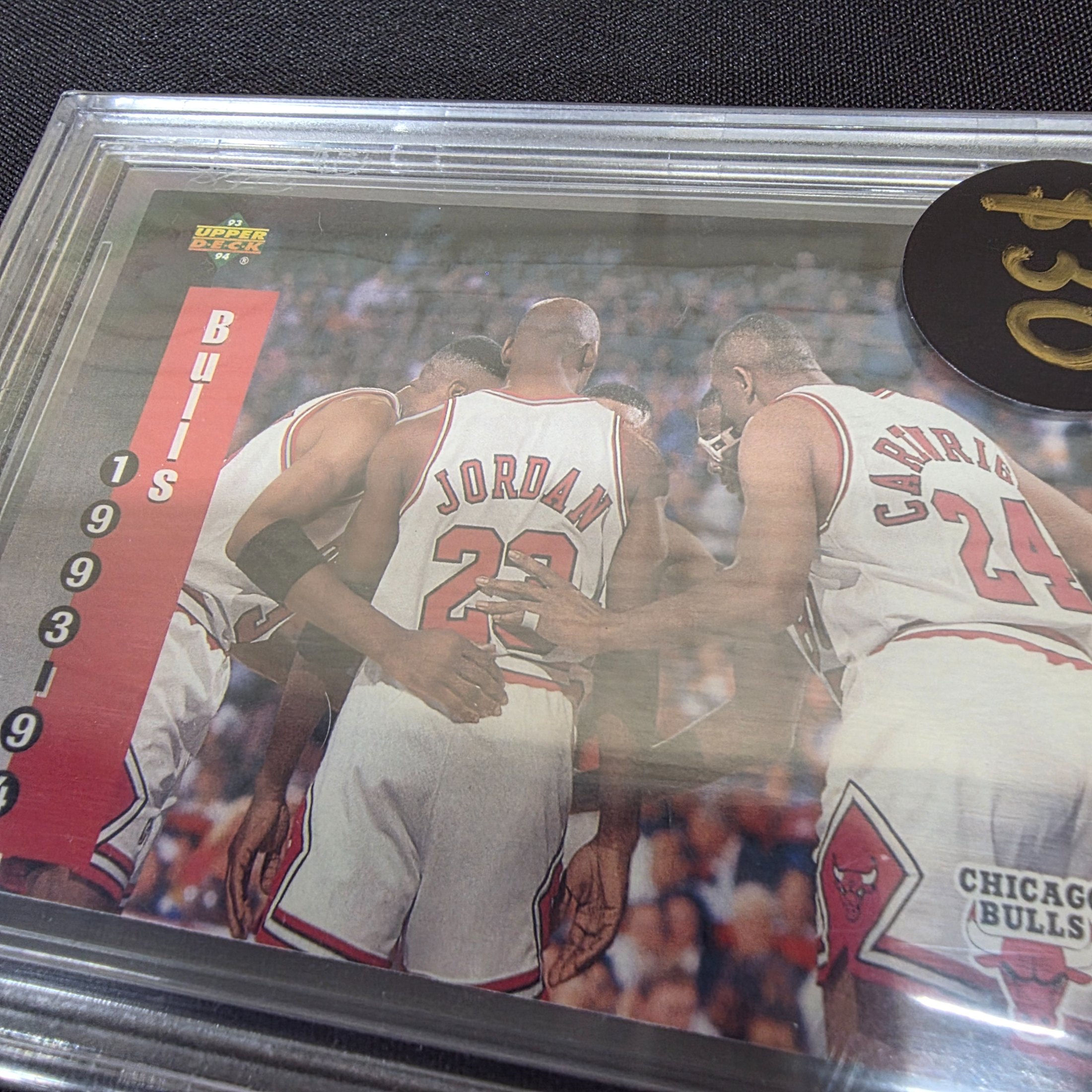 A professionally graded 1993-94 Upper Deck Michael Jordan #213 Schedule basketball card, encapsulated by Beckett Grading Services (BGS) with a grade of 6.5 EX-MT+.